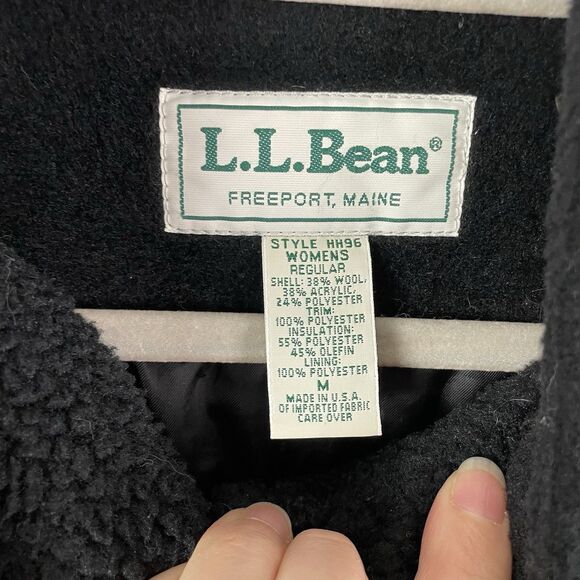 Vintage LL Bean Women’s M Wool Blend Long Trench Coat Black Made In USA - Picture 6 of 11